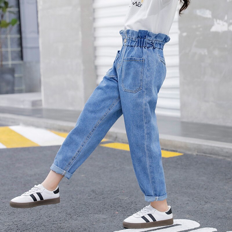 Børn / koreanske jeans til teenagere / piger 12 år børn / jeans teenage bukser høj talje elastiske jeans bukser til teenagere 9: 12