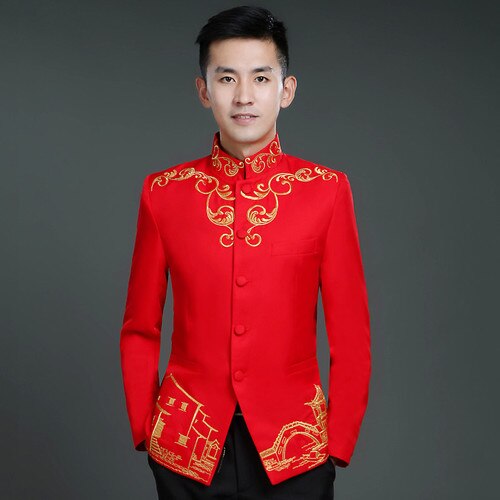 Chinesische Bräutigam Hochzeit Kleid Männer Chinesischen Chinesischen Tunika Anzug verrotten Seetang-dynastie Kostüm Männer Traditionellen Cheongsam oben Kleidung: Entwurf 2 / XL