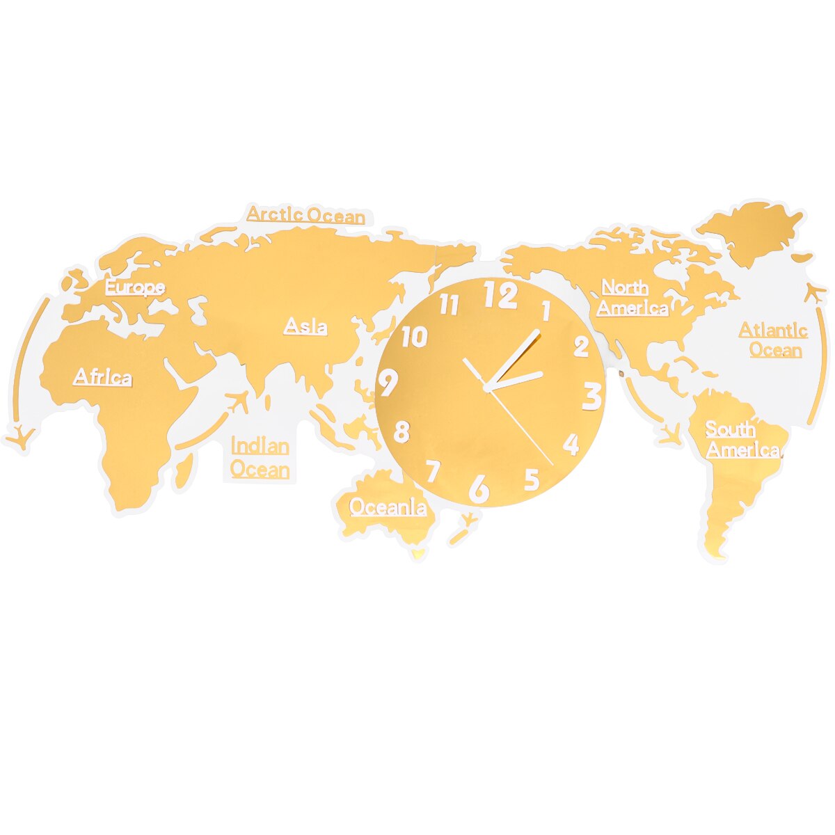 1pc Silent World Map Wall Clock Decorative Home Living Room Bedroom: Yellow / 80X45cm