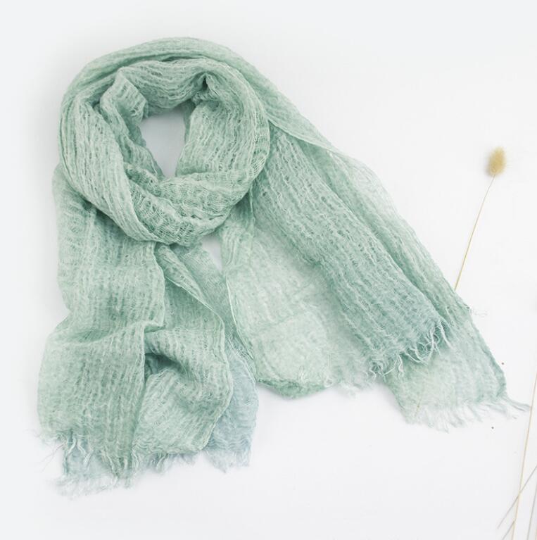 Luxe Solid Real Linnen Zomer Rimpel Zijden Sjaal Vrouwen Shawl Lange Soft Wrap M201: Light green