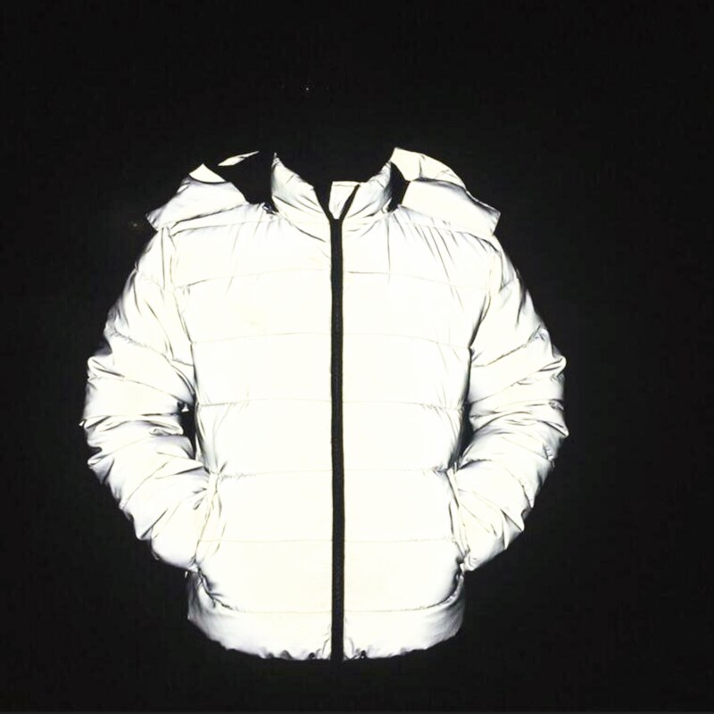 reflective men winter jacket thick casual mens warm coat casual parka night reflect light hooded jackets men