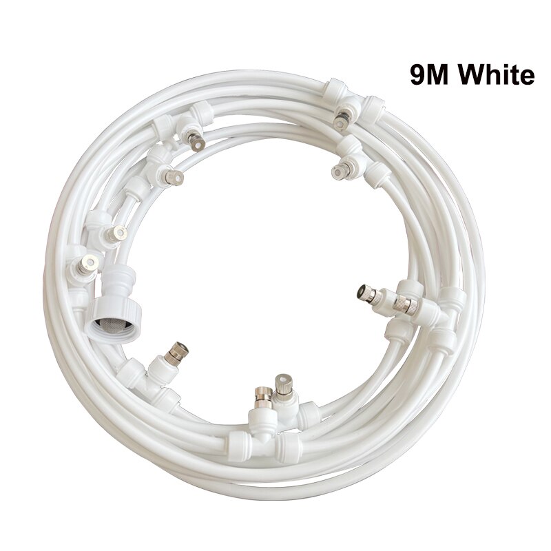 Sistema de enfriamiento por nebulización de Patio, Kits de riego de jardín, pulverizador de 6m-18m, presión de grifo de agua de 4-5bar: 9M White