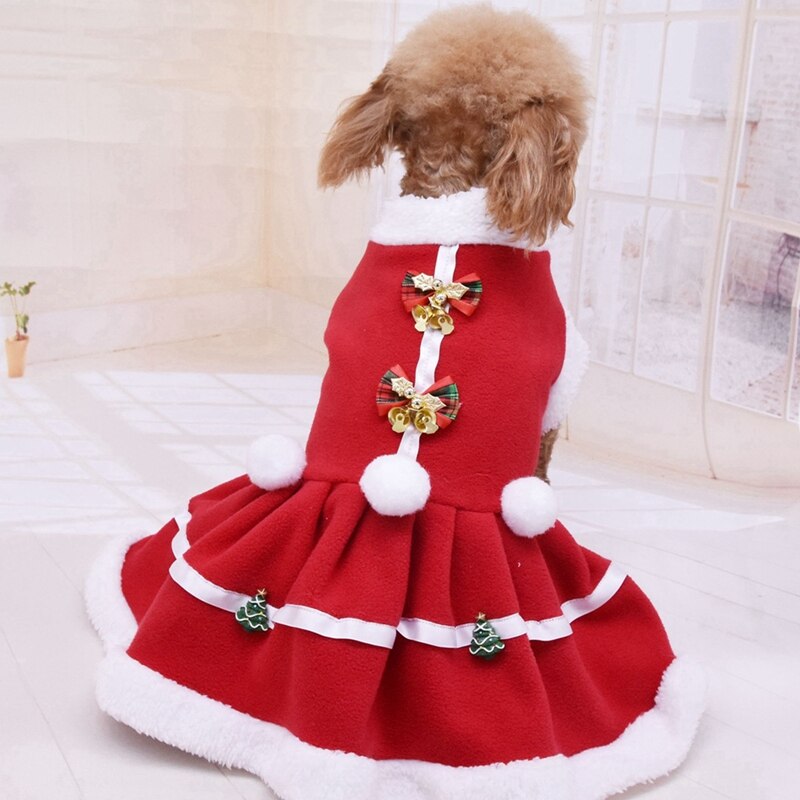 Kerst Hond Strik Kostuum Jurk Puppy Fleece Rok Kleding Herfst Winter Warme Kleding Huisdier Hond Rode Rok Fancy Dress