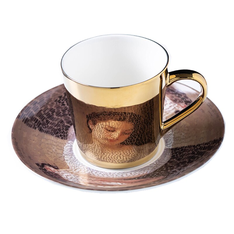 Spiegel Koffie Cup Spiegelende Reflectie Bouguereau Schilderij Keramische Kopjes En Schotels Met Scoop Europese Stijl Coffeeware: gold