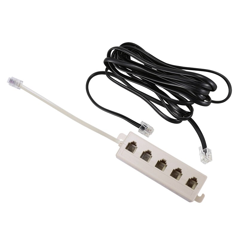 Beige RJ11 6P4C Stekker Naar 5 Poorten 6P2C Vrouwelijke Socket Telefoonlijn Splitter Adapter & RJ11 6P4C Telefoon Kabel koord