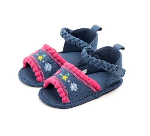 2019 Moda Infantil Da Menina Do Bebê Sandálias de Sola Macia Sapatos Da Criança Verão Calças De Brim De Lona Arco-Nó Sapatos Sandálias Princesa 0 -18 M