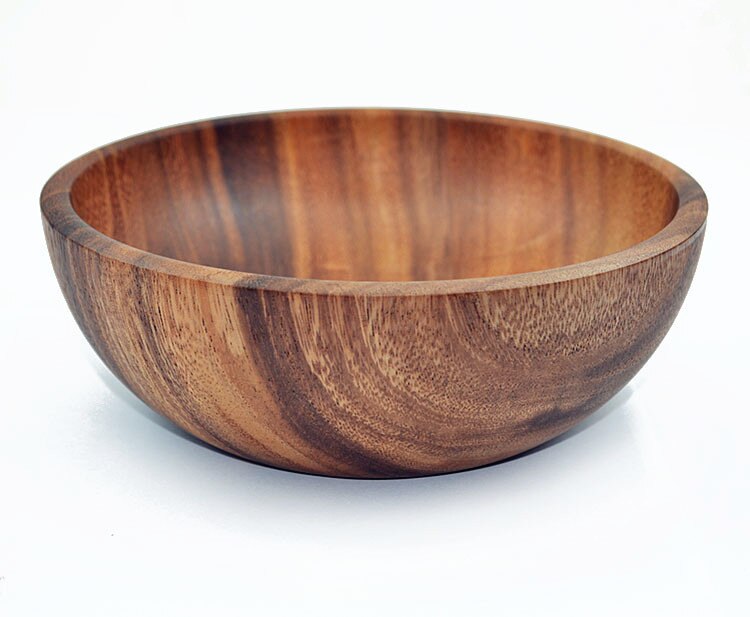 Acacia Wood Salad Bowl Round Calabash Serving / Salad Bowl Soup Bowls Hand-made Natural Wood Grain
