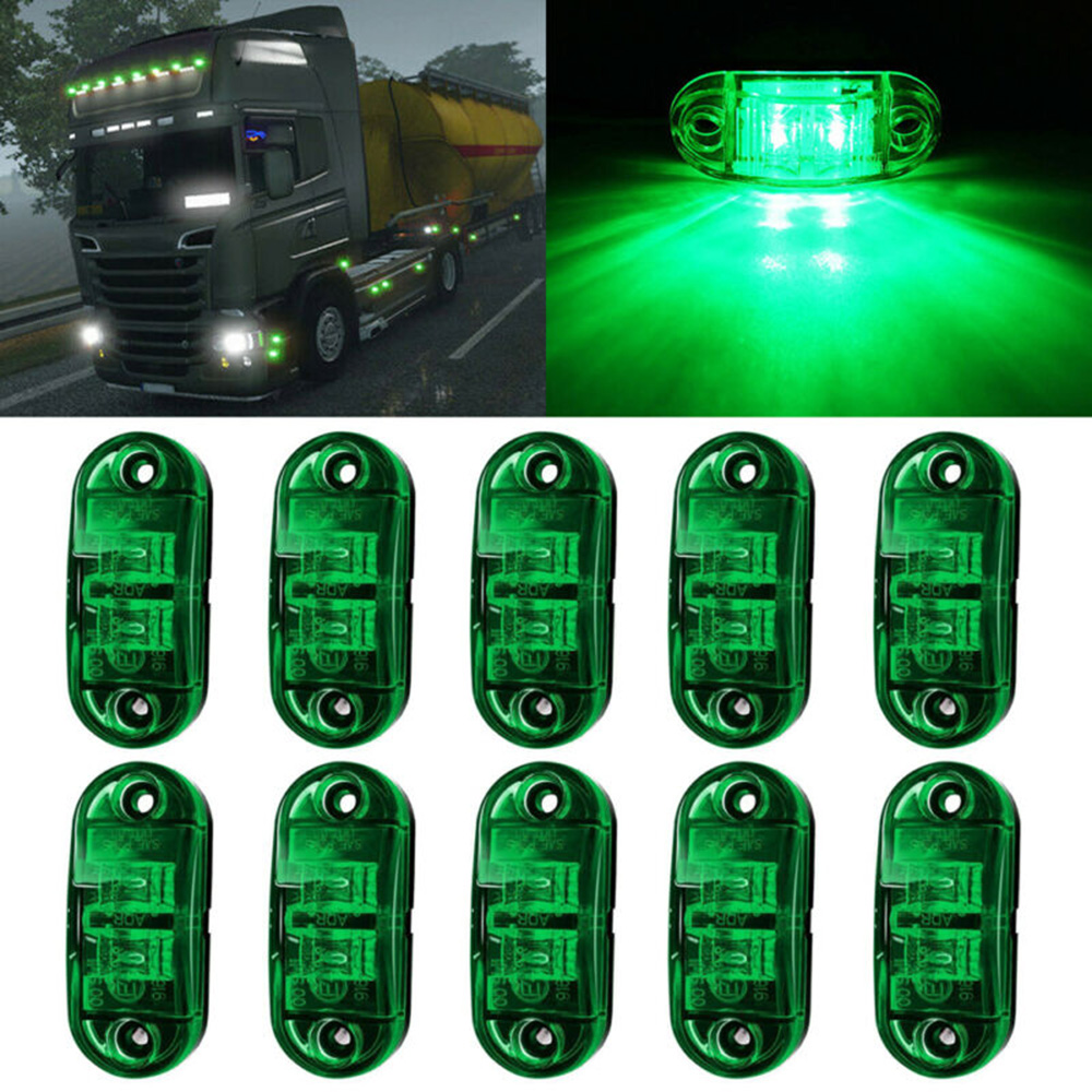 10X luz LED de posición lateral verde intermitente para camión, remolque, furgoneta impermeable 12V-24V para piezas de coche