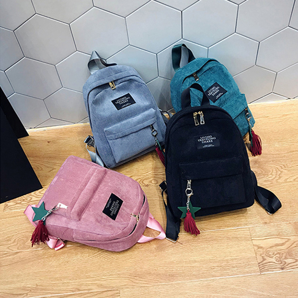 High Student Women's Canvas Tassel School Bags Travel Backpack Bag Solid Backpack School Bags For Teenage College Large #S11