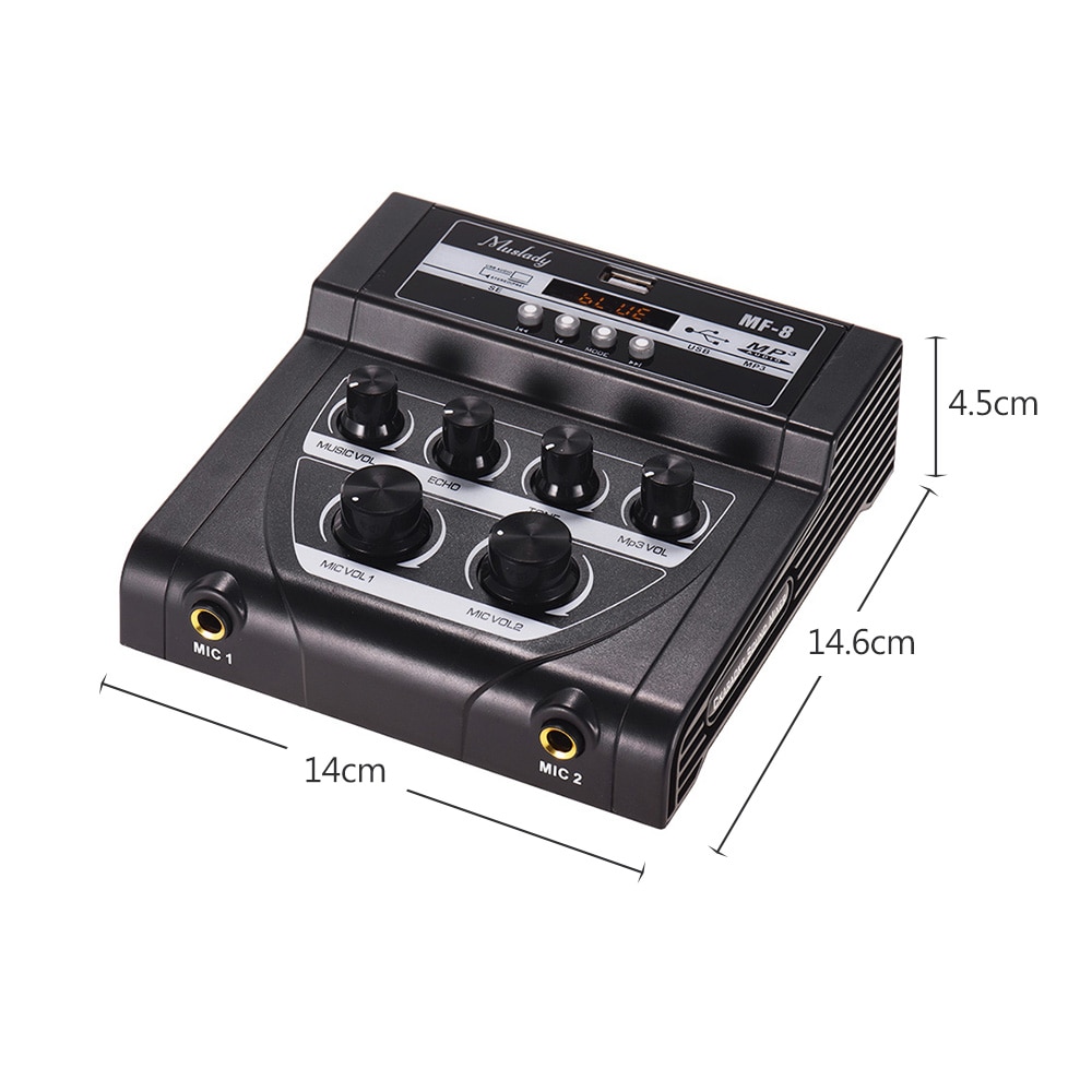 Muslady MF-8 Mini Sound Audio Mixer Stereo Mixers Dual Microphone Inputs for TV PC Smartphone Amplifier Multifunction