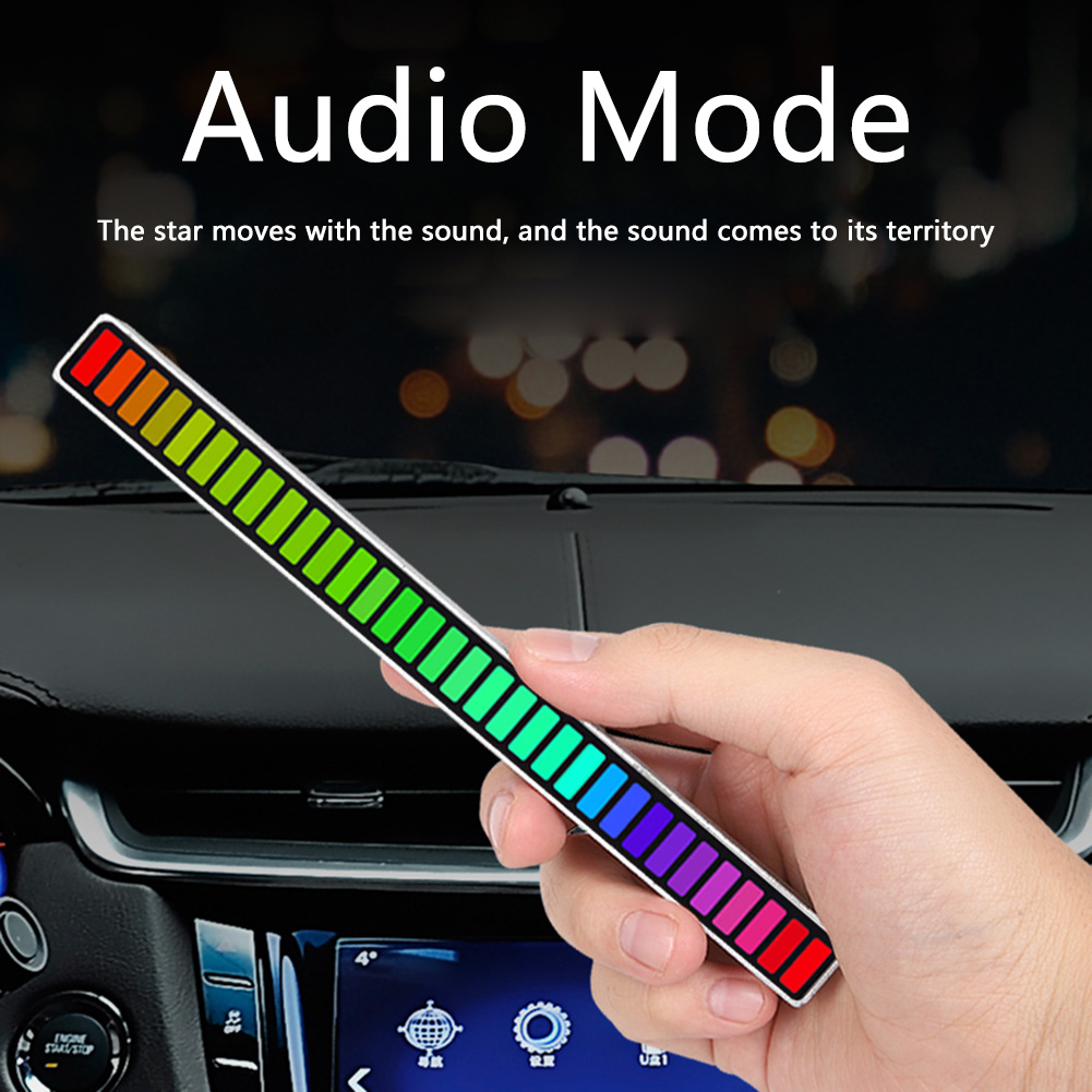 32 LED Strip Light RGB Voice Control Rhythm Lights Pickup Lamp Music Atmosphere Lamp Colorful Ambient Light Bar for Car Party