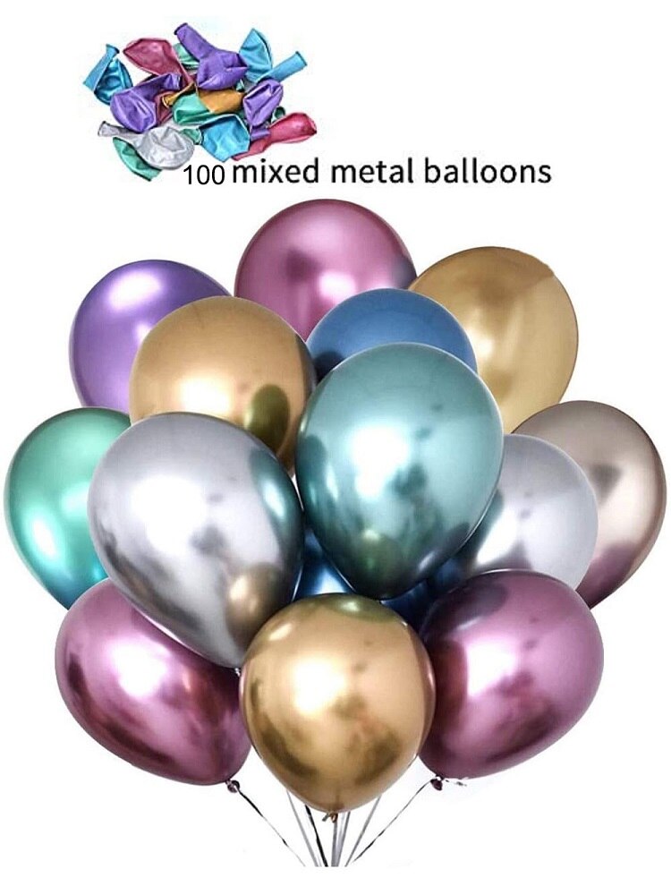 Globos cromados multicolores de 12 pulgadas, 100 Uds., globos metálicos perlados, látex decoración en metálico de colores vivos para bodas, cumpleaños, bebés: Default Title