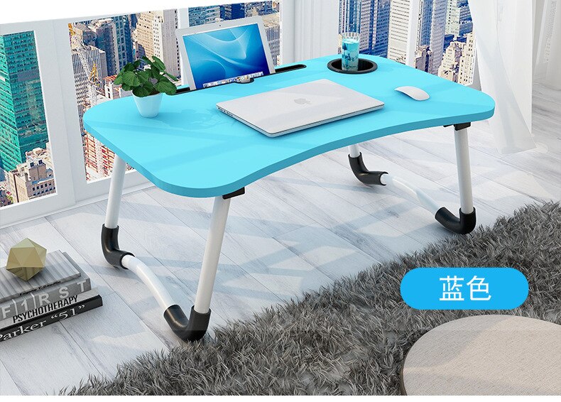 home portable folding bed notebook support frame bedroom living room small computer desk student study table: Sky Blue