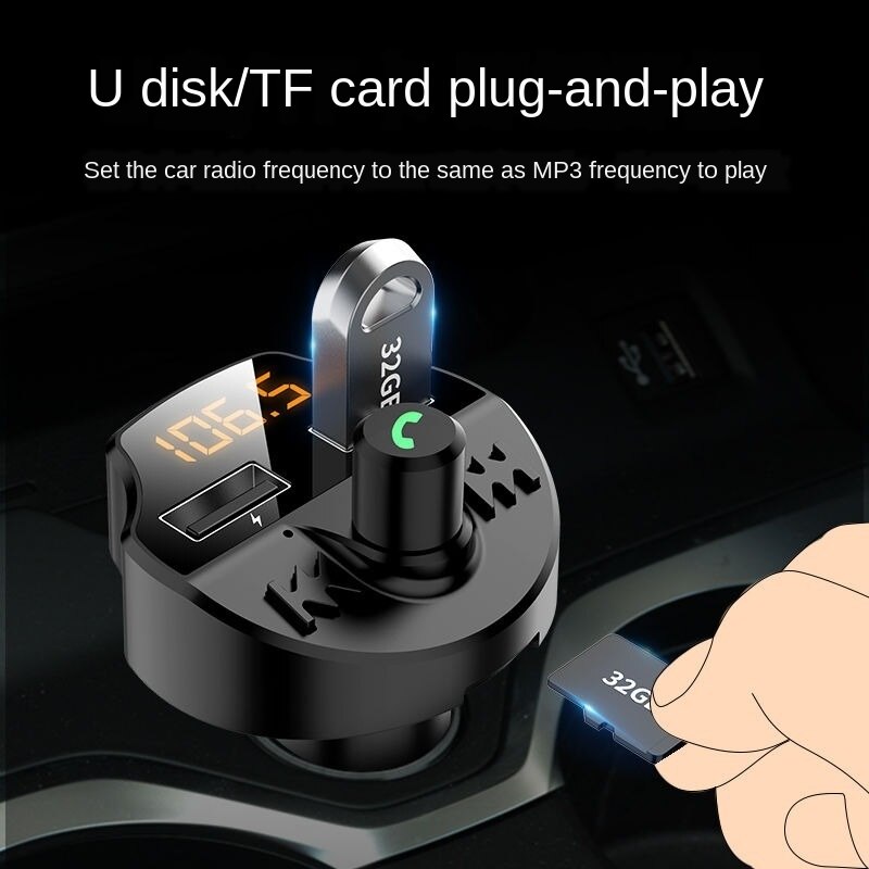 Auto Fm-zender Bluetooth 5.0 Auto Telefoon Mp3 Speler Met Batterij Voltage Detection Tf Card MP3