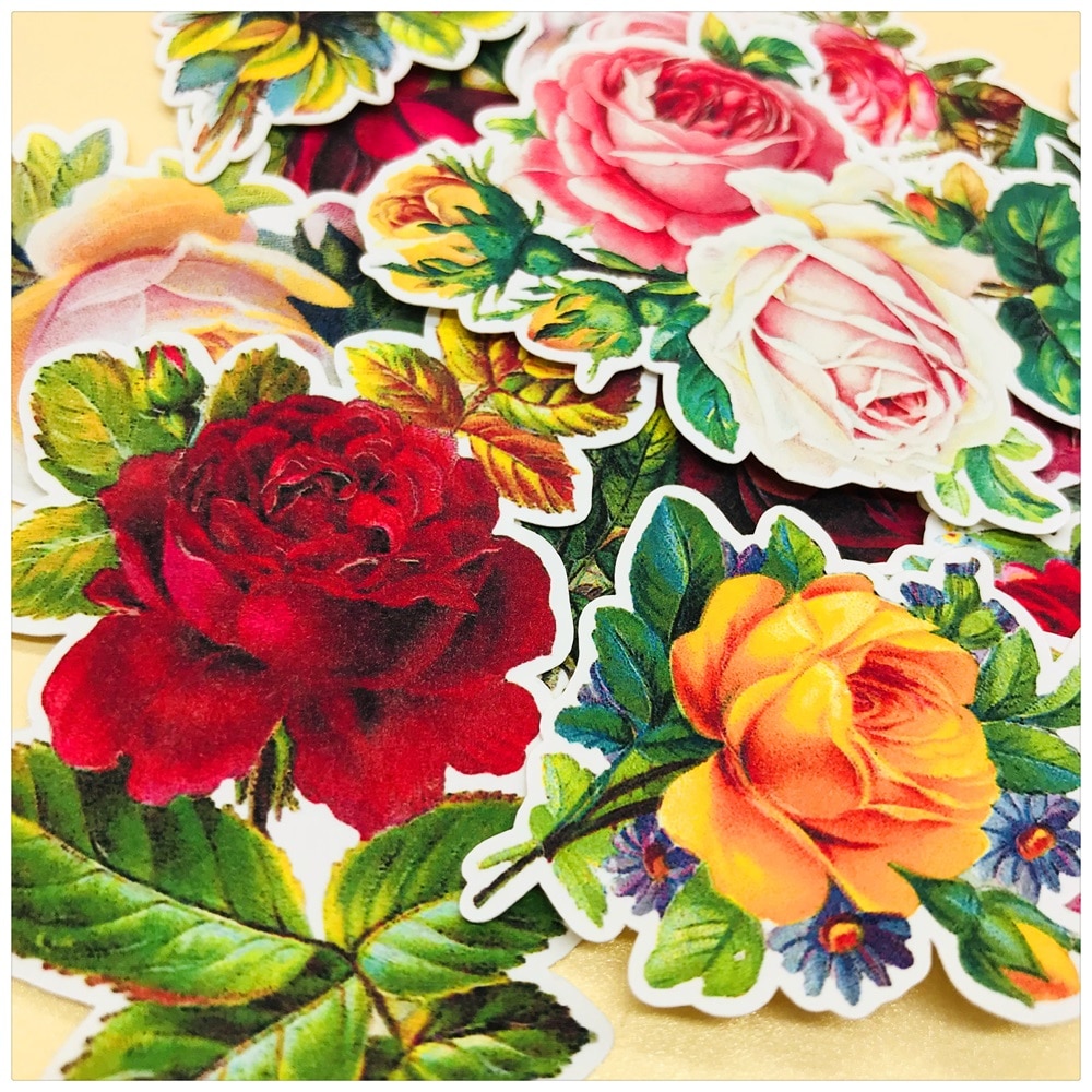 19 stk / pakke vintage rose blomster klistermærke diy håndværk scrapbooking album junk journal glad planner dekorative klistermærker