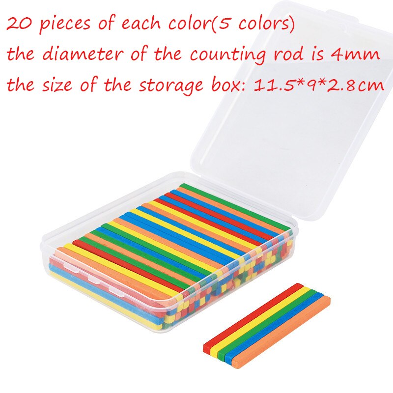 Caja de ayuda para enseñanza de matemáticas, palo de contar de madera, aritmética, figura geométrica, pieza redonda WYW, 100/50 piezas: 100 square stick