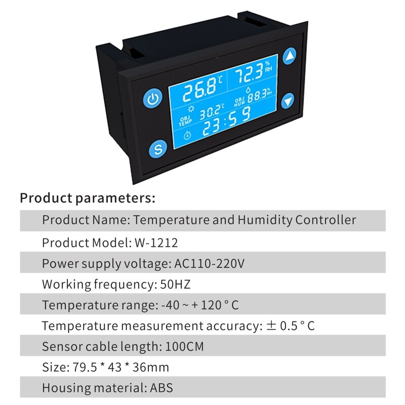 W1212 ca 110V-220V LCD numérique température humidité contrôleur minuterie SHT20 sonde pour incubateur Aquarium Thermostat Humidistat