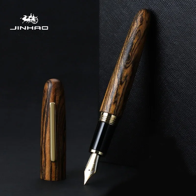 JINHAO-Stylo à plume en bois de luxe, stylo à encre, excavatrice noire, fournitures scolaires et de bureau, Pardessus, Pk 9056, 9019, EF, F, M: Rouge / OBB