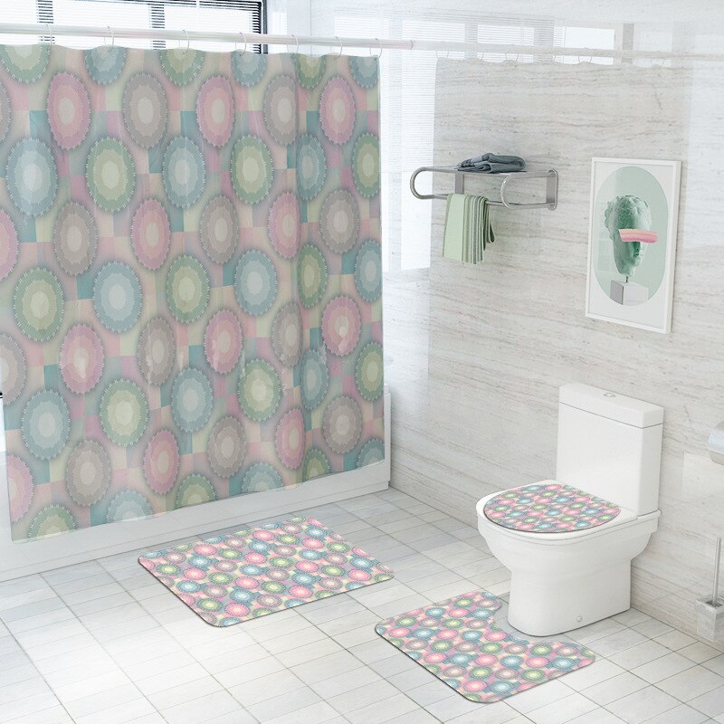 Eenvoudige Geometrische Badmat Douche Decoratie Badtapijten Badkamer Badmat En Douchegordijn Set Dot Gedrukt Wc Matten: 4pcs-485