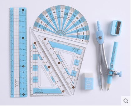 8pcs=1 Set School Metal Compass Cute Girl Stationery Student Drawing Compasso Geometry Math Drafting Tools (Included Box Pencil): Blue
