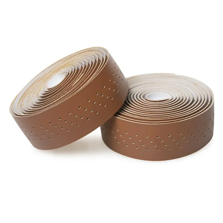 Vintage Perforated Bicycle Handlebar Straps Leather Shock Absorbing Anti-slip Comfort Extended Road Bike Handlebar Straps: Yellow