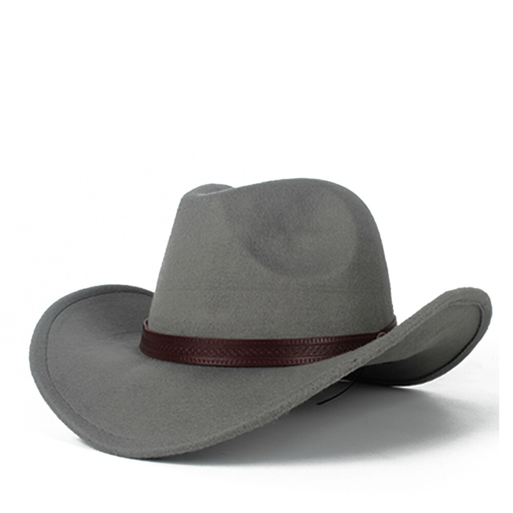 Women Men Wool Hollow Western Cowboy Hat Gentleman Outblack Sombrero Hombre Jazz Cap Size 56-58: Gray