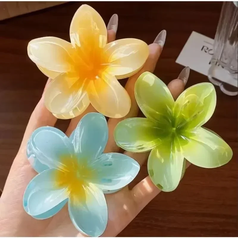 3 pçs novo 4/8cm gradiente flor acessórios para o cabelo conjunto estilo praia grampos de cabelo flor garra clipes verão flor grampos de cabelo estilo havaiano: Verde claro