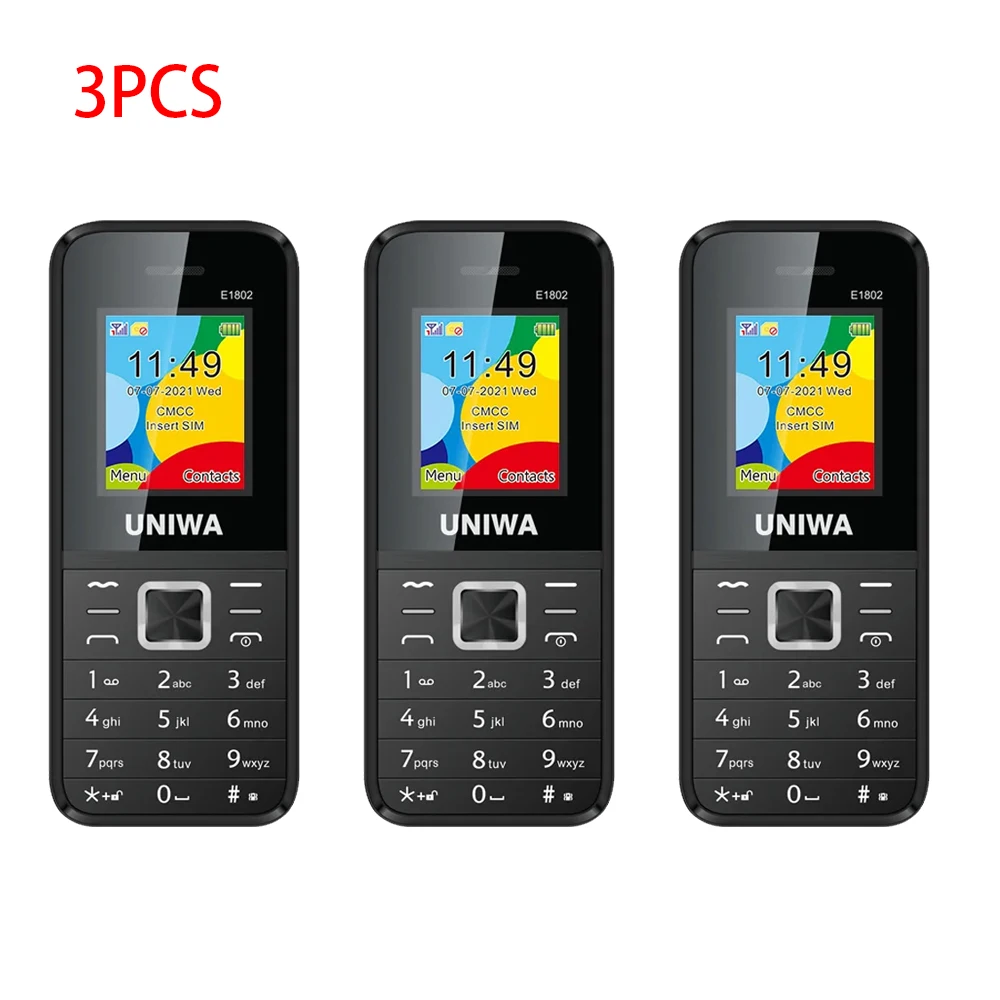 1/3/5Pcs UNIWA E1802 GSM Cellphone Senior Elder Telephone With Big Push Button 1.77" Dual SIM Feature Phone 1800mAh Flashlight: Red / Bundle 2