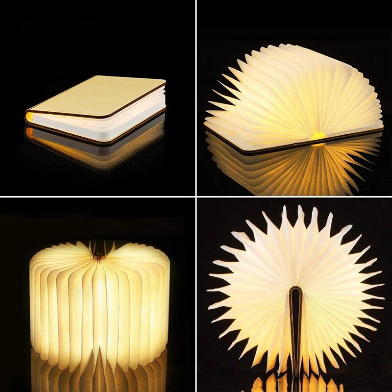 Lámpara de madera para libro facial, luz LED recargable por USB, magnética, luces de 5 colores para órgano, luz plegable para libro de noche, lámpara de escritorio para el hogar