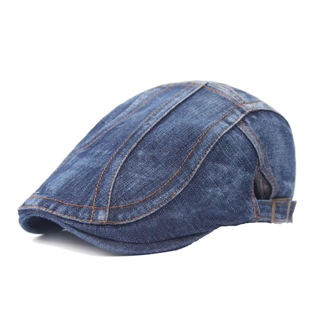 Gorros de tela vaquera para hombre y mujer, gorra plana de hiedra, Gatsby, boinas de algodón para conducir, Unisex: Jean Blue
