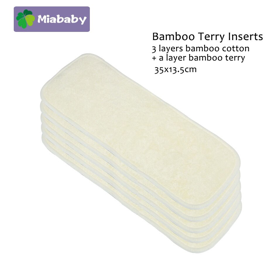 Miababy 5/10 pcs 4 layers Bamboo Cotton/Terry Cloth Diaper Insert Washable Cloth Nappy for Baby Diapers 35*13.5cm Baby diaper