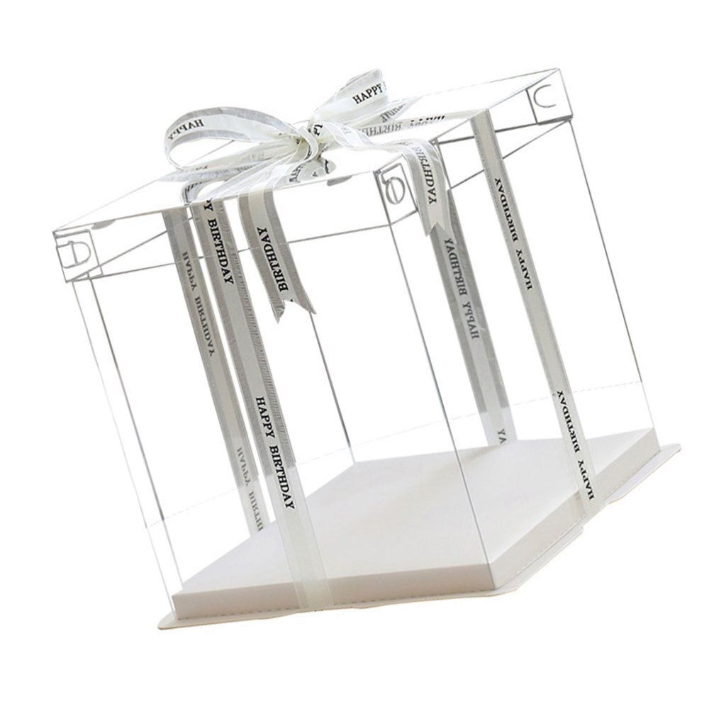 2Pcs 8inch Transparent Birthday Cake Box Cake Container Box Dessert Storage Box (Transparent)