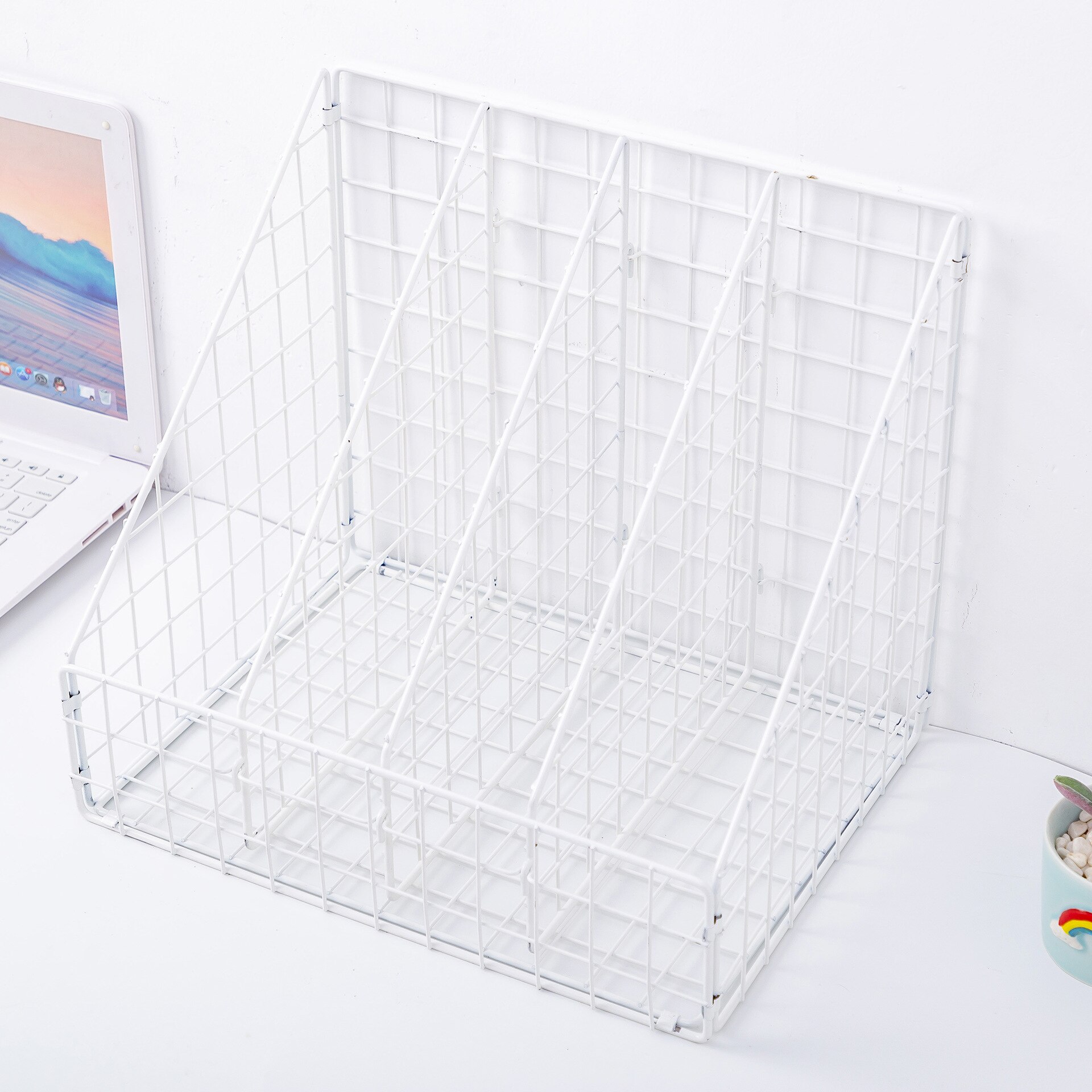 Estantería nórdica de lujo para libros con rejilla de hierro de 3/4 capas, estantería de almacenamiento para libros, bandeja para documentos y revistas, organizador de escritorio, suministros para oficina y hogar: 4 Layers White