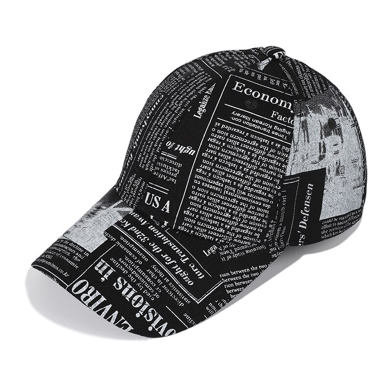 Outdoor Retro Krant Patroon Baseball Cap Voor Mannen Trendy Vrouwen Hoed Zwarte Graffiti Hip Hop Caps Mannen lange Rand Hoeden: black