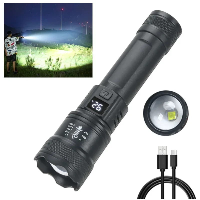 LED-zaklamp Superheldere oplaadbare draagbare Ultra Power-zaklamp Intrekbare digitale zoomhandlamp voor kamperen: Rood