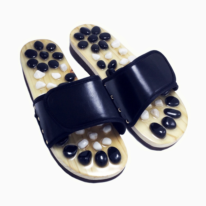 Pebble agate naturlig massasje sko svart og hvit stein punkt massasje tøfler sklisikker helse fot sko