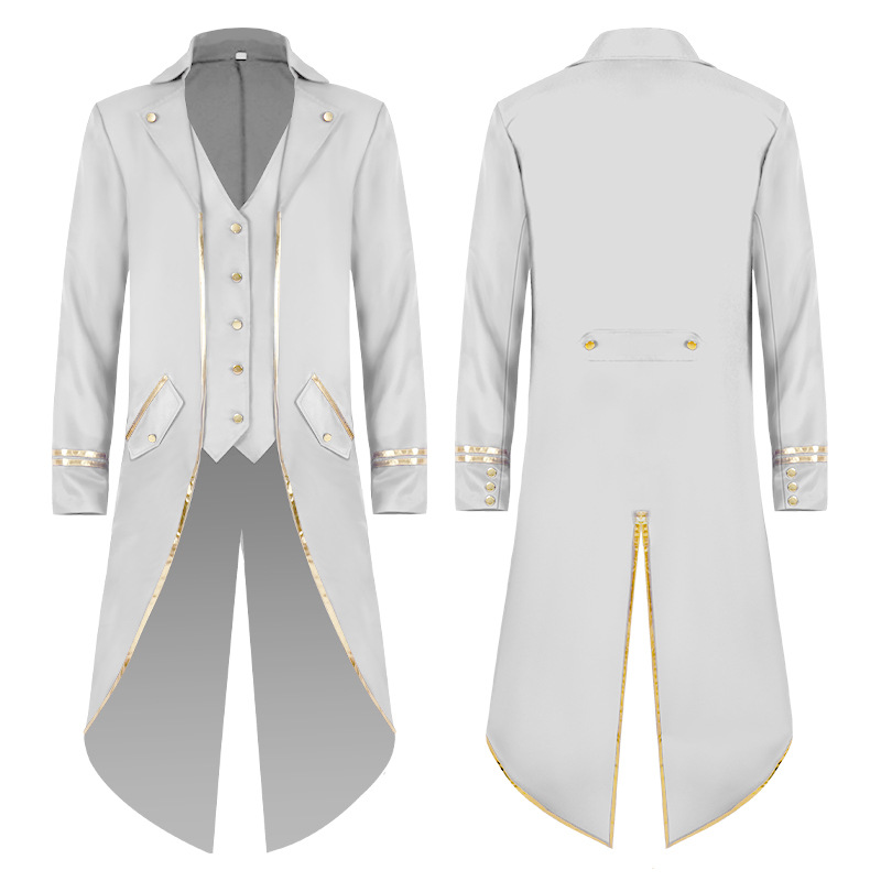 Men's Steampunk Victorian Jacket Gothic Medieval Vintage Tuxedo Mid-Length Phnom Penh Cosplay Costume Trench Coat Jacket: M / WHITE