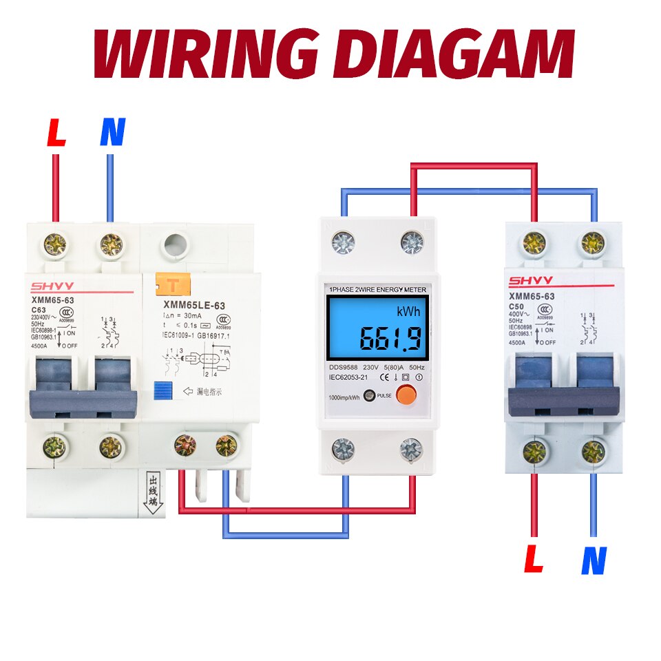 Backlight Single Phase 230V 5(80)A Digital Wattemeter Din Rail Electric KWH Power Meter Voltmeter Ammeter with Reset function