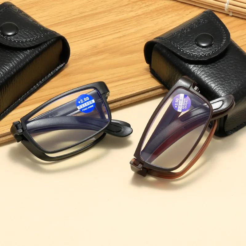 Gafas de lectura plegables con caja para hombre y mujer, lentes de lectura antiluz azul, portátiles, TR90, Farsight, dioptrías + 1,0 + 1,5 a + 4,0