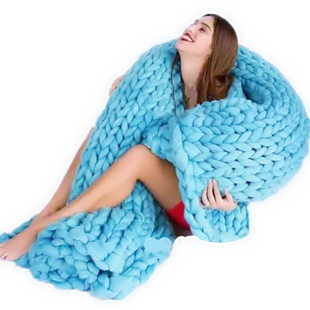 Adult Hand Knitted Wool Blanket Chunky Blanket Cozy Wool