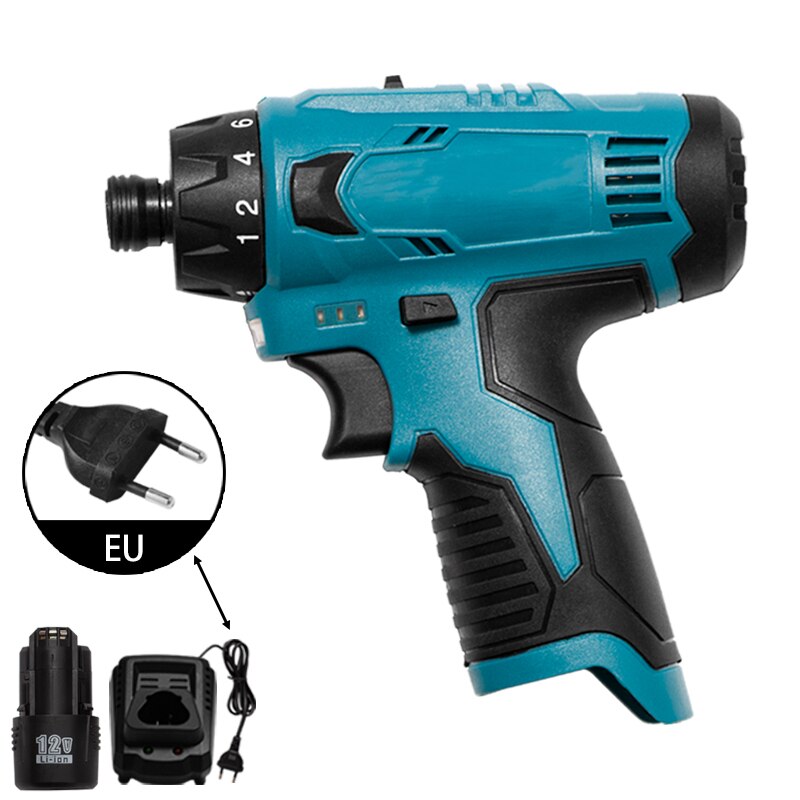 12V Cordless Impact Electric Drill Electrical Hammer Screwdriver Set Hand Driver Wrench Power Tool For Lithium-ion Battery: EU 1Charger 1Battery