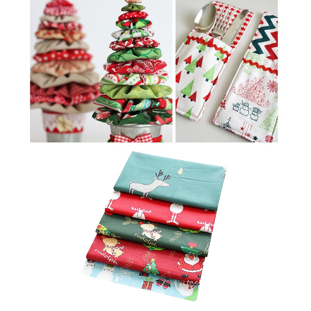 5x 25cm Christmas Fabric Patchwork Cotton Squares Bundle Sewing Quilting, Craft Fabric Bundle Squares Patchwork DIY Scrapbooking: Elk
