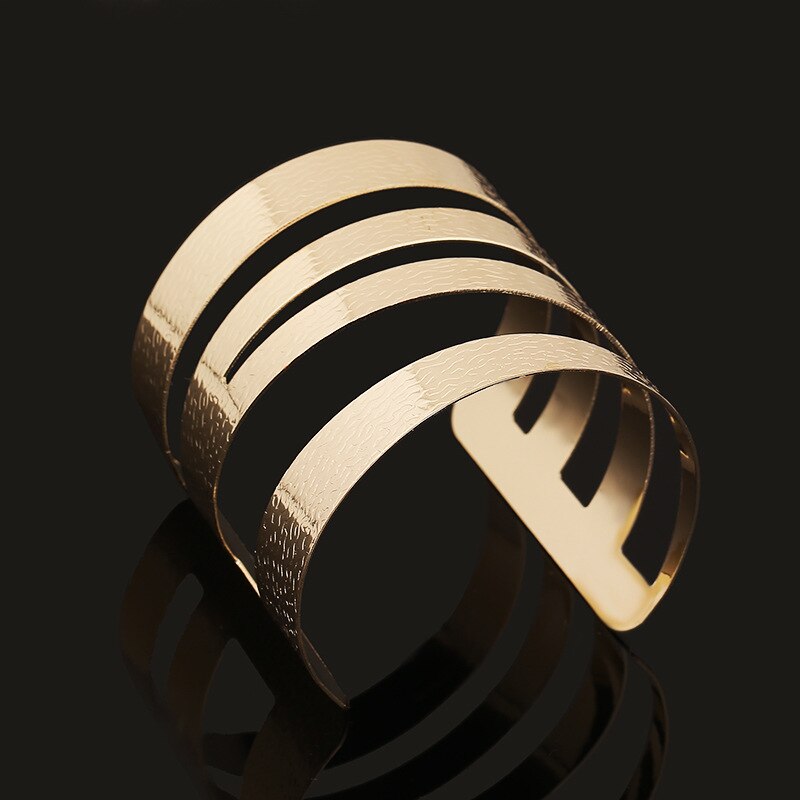 Ouro Cor Prata Oco Liga Ampla Cuff Pulseiras Pulseiras Para Mulheres Homens Do Punk Geométrica Aberto Grande Pulseira Pulseira Da Moda Jóias