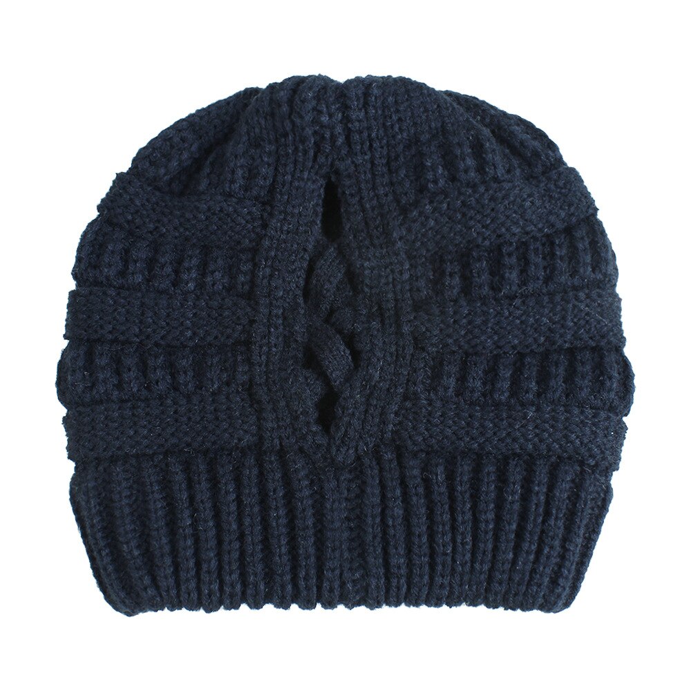 Bonnet queue de cheval pour femme, en coton, doux et extensible, en tricot tête de mort: Black