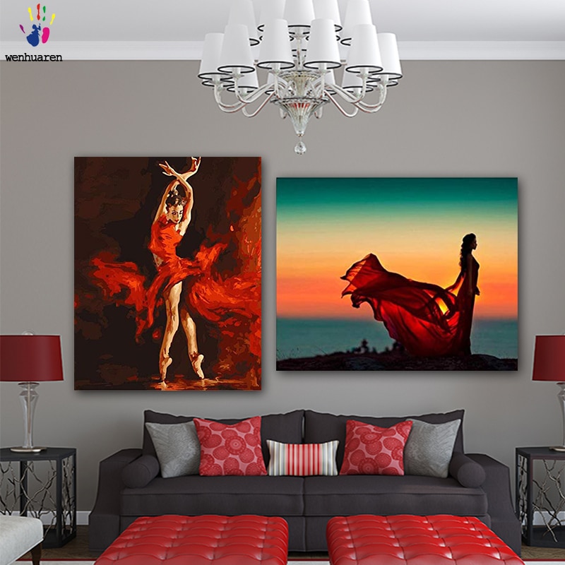 DIY colorings pictures by numbers with colors Red skirt picture drawing painting by numbers framed Home