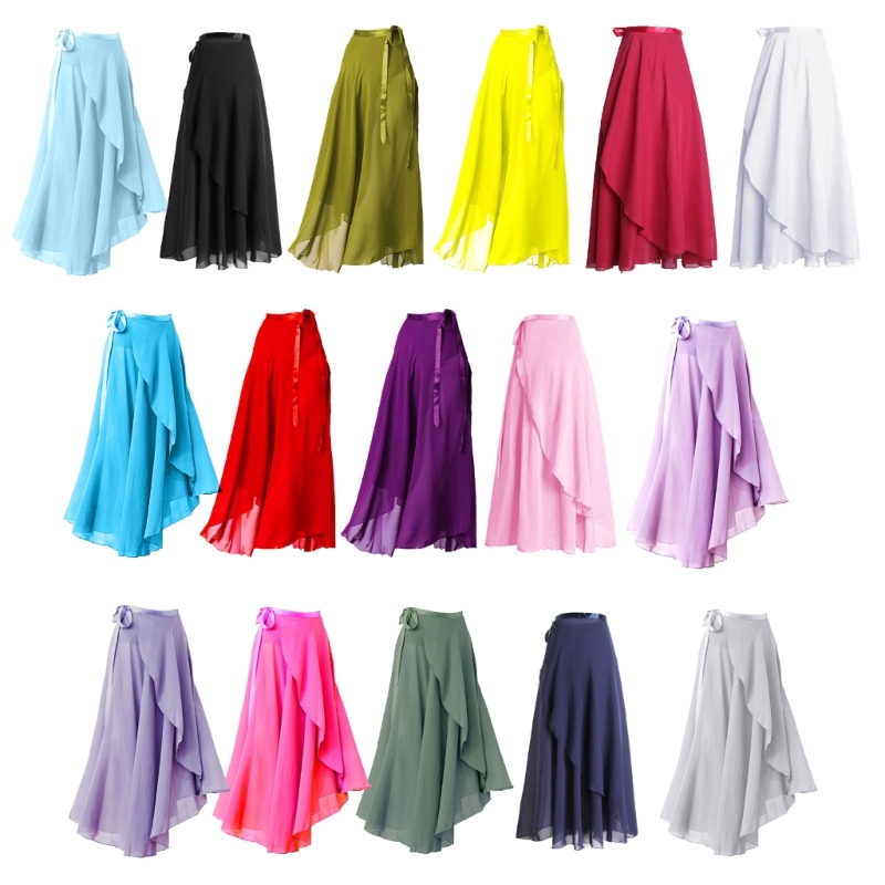 16 Solid Colors Classical Mid-Calf Half Skirt Spring Summer Breathable Long Wrap Skirts for Ladies Ballet Dance Stage Wear