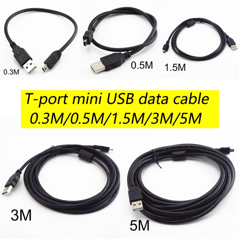 Mini Usb Kabel T-Poort Mini Usb Data Kabel 0.3M 0.5M 1.5M 3 M 5M usb Naar Usb Fast Charger Voor MP3 MP4 Speler Auto Dvr Digitale Camera