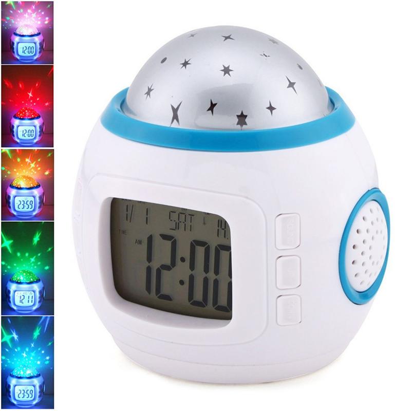 Bedroom Kids Music LED Starry Sky Night Digital Glowing Alarm Clock Temperature Display Electronic Clock Kid Baby Christmas