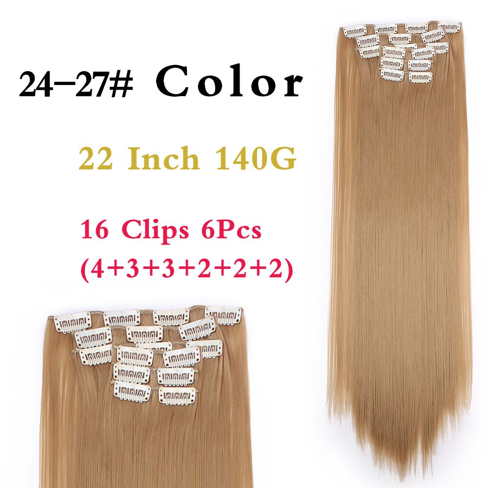 BEAUTY PROS Long ombre Straight Clip In Hair Extensions 16Clips Full Head Synthetic Hair Extension 22'' Available Heat Resistant: 24/27#