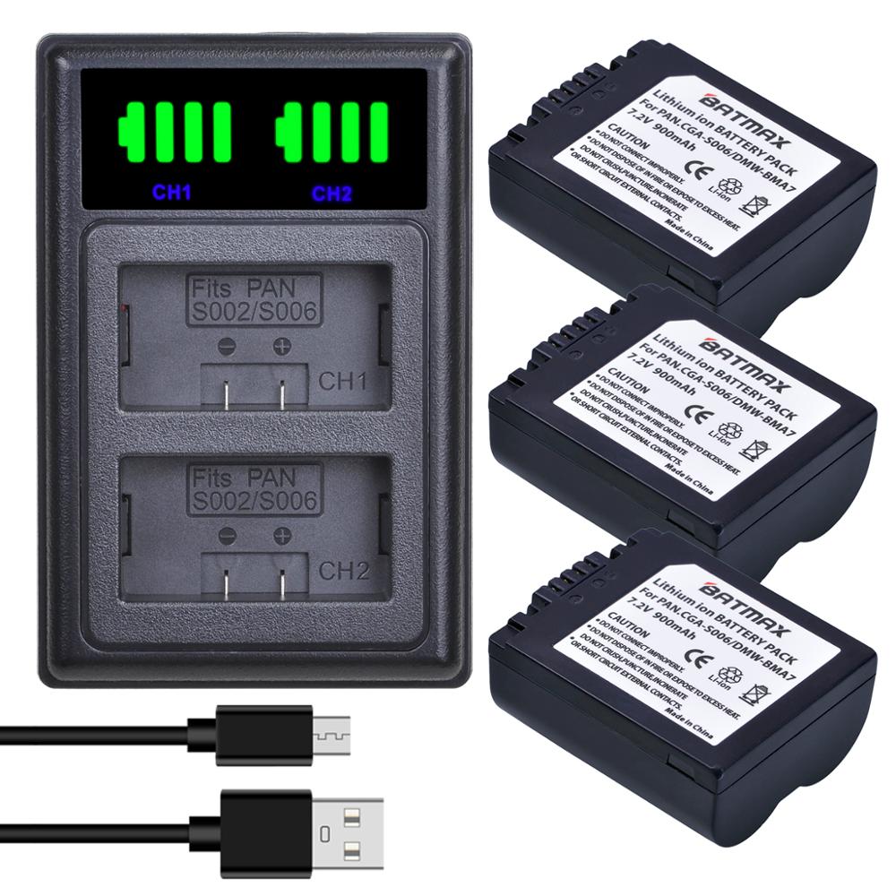 Batmax CGA-S006 CGR S006E S006 batterie + LED double chargeur USB avec Type C pour Panasonic DMC-FZ7 FZ8 FZ18 FZ28 FZ30 FZ35 FZ38 FZ50: 3battery and charger